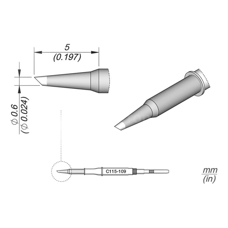 JBC C115-109 Lötspitze Ø 0,6 mm Rundform abgeschrägt
