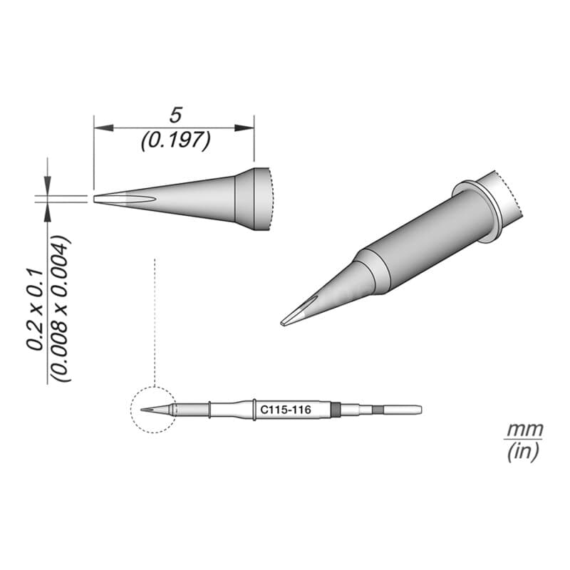 JBC C115-116 Lötspitze 0,2 x 0,1 mm Meißel gerade