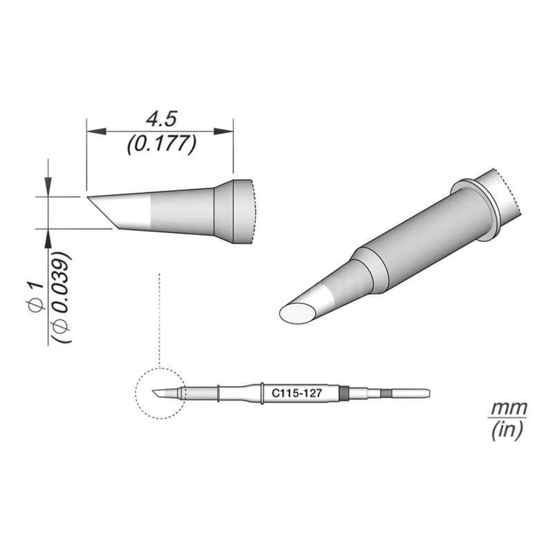JBC C115-127 Lötspitze Ø 1,0 mm Rundform abgeschrägt