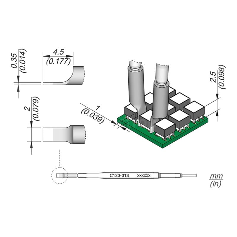 JBC C120-013 Entlötspitze 2.0 mm Dual In-Line gerade