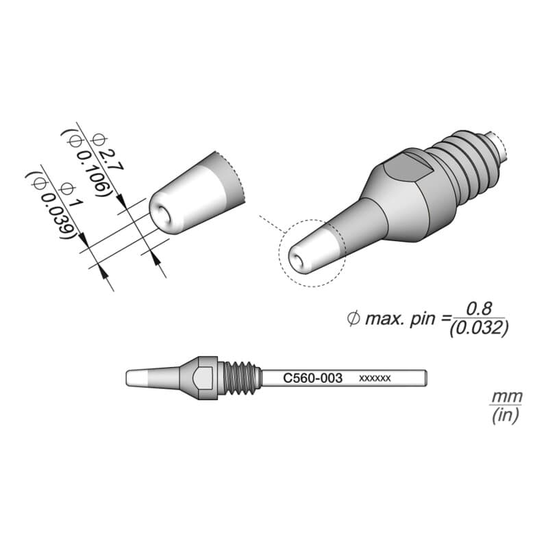 JBC C560-003 Entlötspitze Ø 1,0 / 2,7 mm Düse gerade
