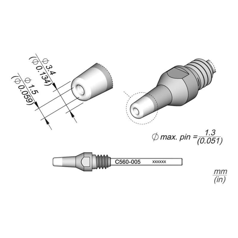 JBC C560-005 Entlötspitze Ø 1,5 / 3,4 mm Düse gerade