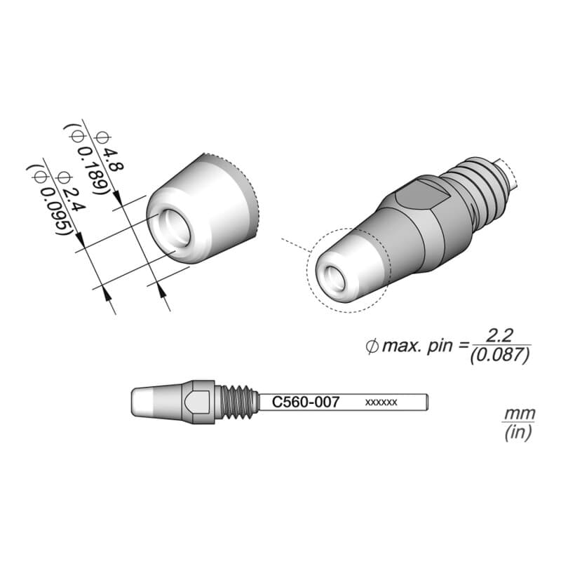 JBC C560-007 Entlötspitze Ø 2,4 / 4,8 mm Düse gerade