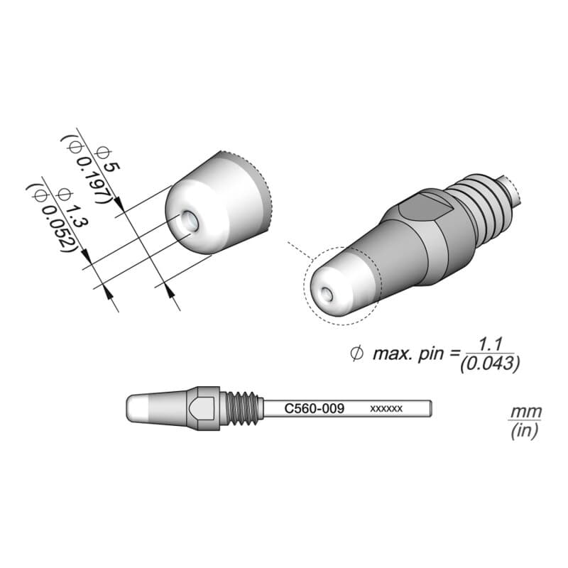 JBC C560-009 Entlötspitze Ø 1,3 / 5,0 mm Düse gerade