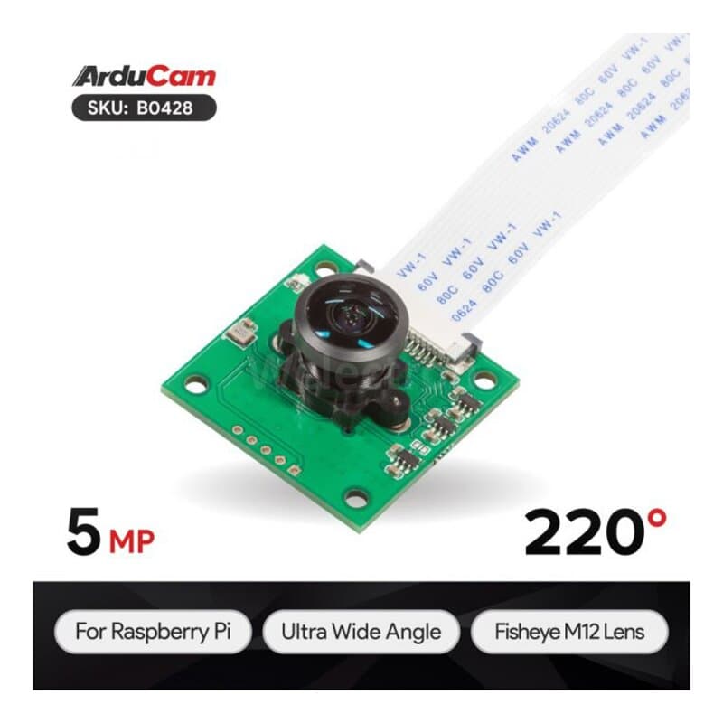 Arducam B0428 Ultra Wide Angle Fisheye 5MP OV5647 Camera for Raspberry Pi